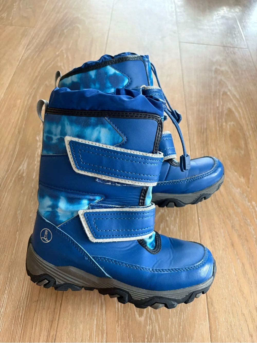 Lands' End Kids Blue Winter Rain & Snow Boots with Hook-and-Loop Straps Sz 13